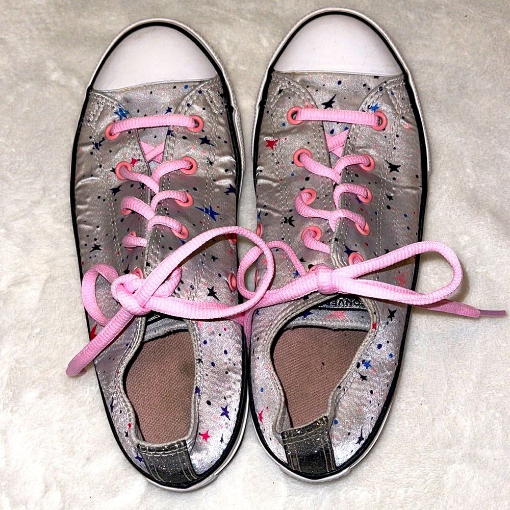 Converse All Star Shoes Silver with Stars Youth 4